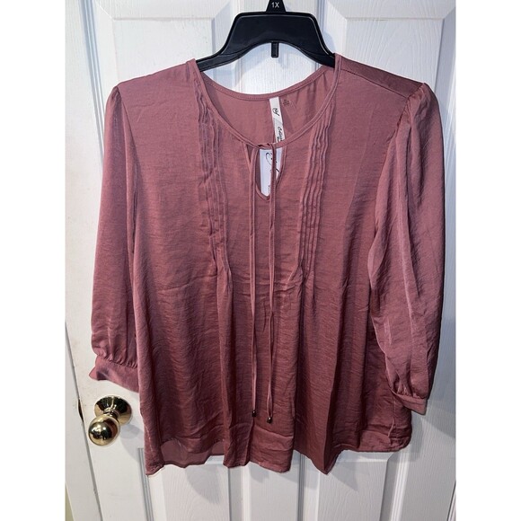 NY Collection Satin Blouse Womens Plus Sz 3X Pink Top Pullover Tie Neck New - Picture 9 of 10